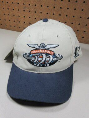 Vintage y2k Logo Athletic mens beige navy 2000 Indy 500 strapback hat OS NWT
